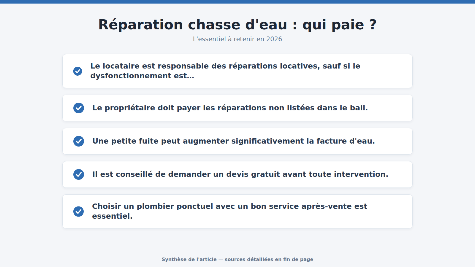 Réparation chasse d'eau : qui paie ? : l'essentiel à retenir (2026)
