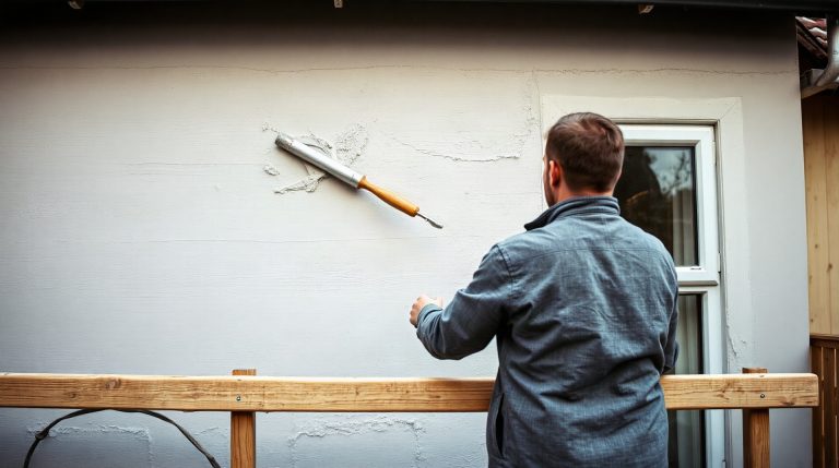 Prix de l’enduit pour une maison de 100 m² : tout ce qu’il faut savoir Artisan appliquant un enduit taloché sur une façade de maison
