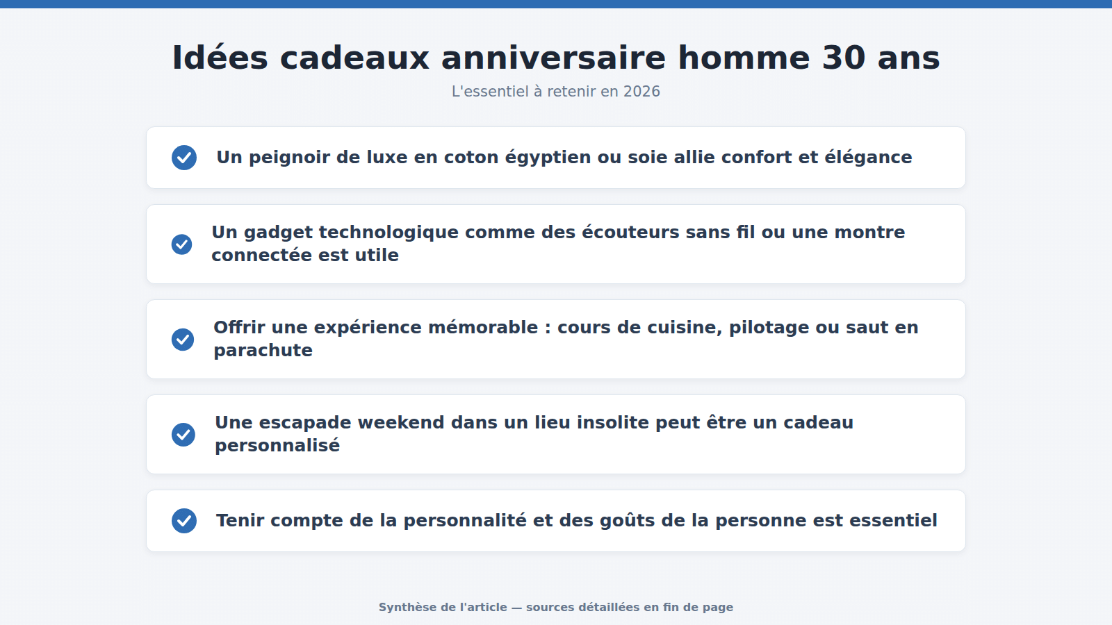 Idées cadeaux anniversaire homme 30 ans : l'essentiel à retenir (2026)