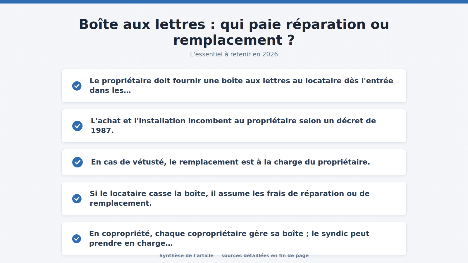 Boîte aux lettres : qui paie réparation ou remplacement ? : l'essentiel à retenir (2026)
