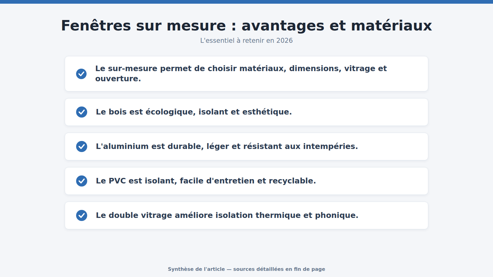 Fenêtres sur mesure : avantages et matériaux : l'essentiel à retenir (2026)