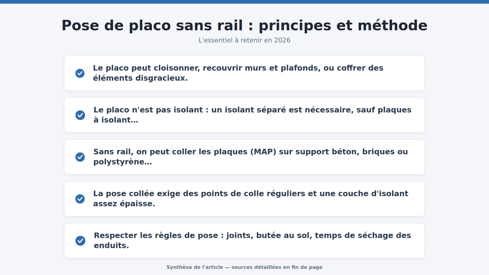Pose de placo sans rail : principes et méthode : l'essentiel à retenir (2026)