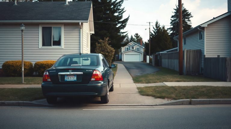 Voiture garée sur un trottoir devant une maison