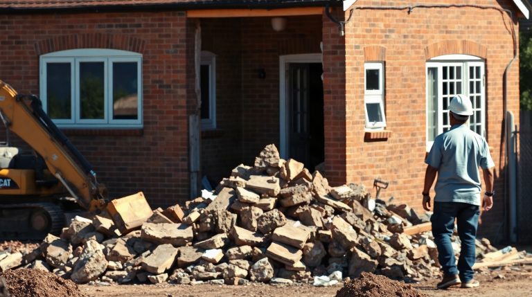 Combien coûte la démolition d’une maison en 2026 ? Démolition d'un pavillon par une pelleteuse