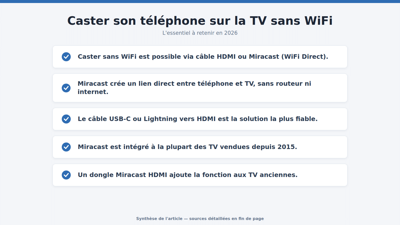 Caster son téléphone sur la TV sans WiFi : l'essentiel à retenir (2026)