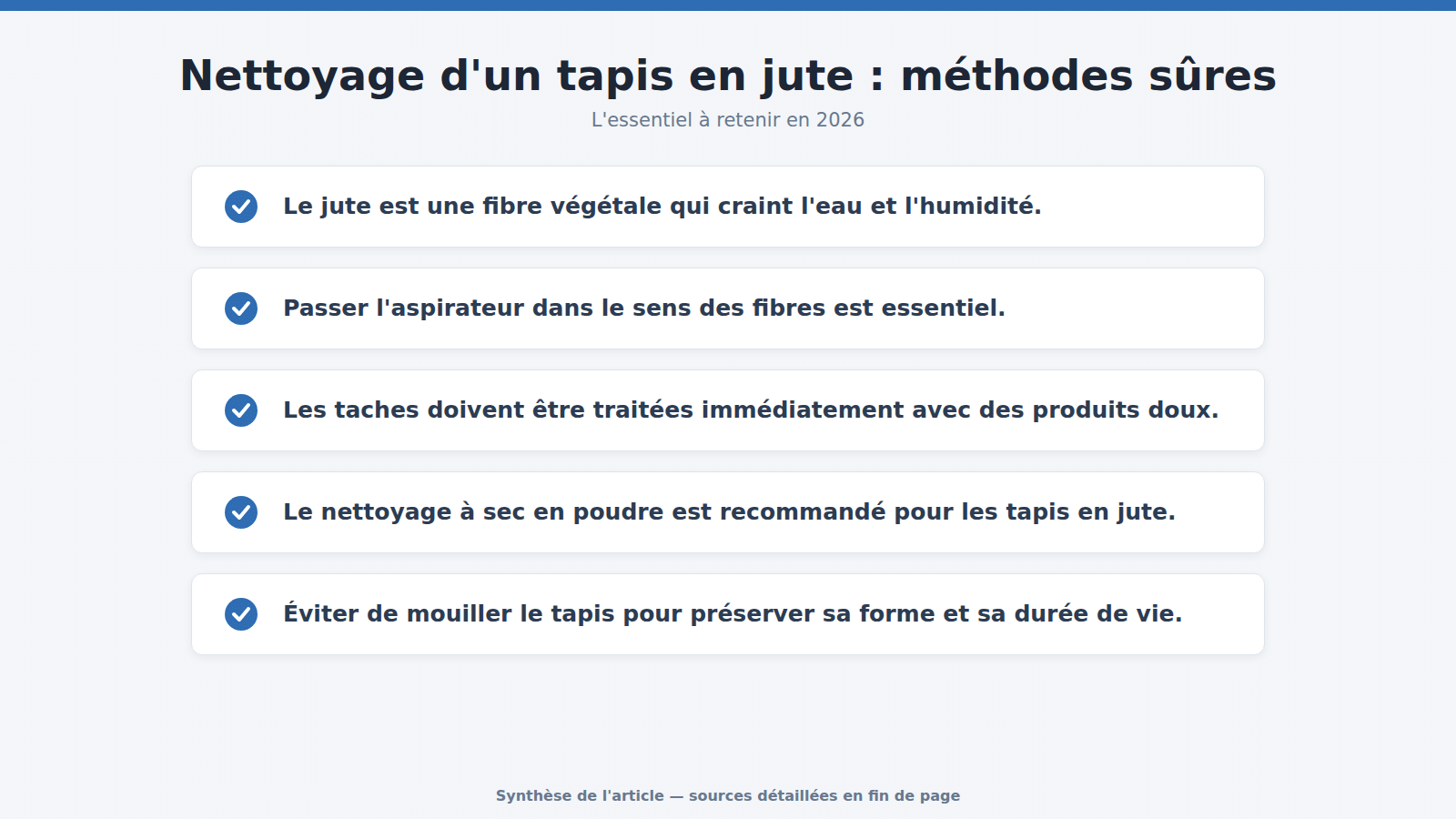 Nettoyage d'un tapis en jute : méthodes sûres : l'essentiel à retenir (2026)