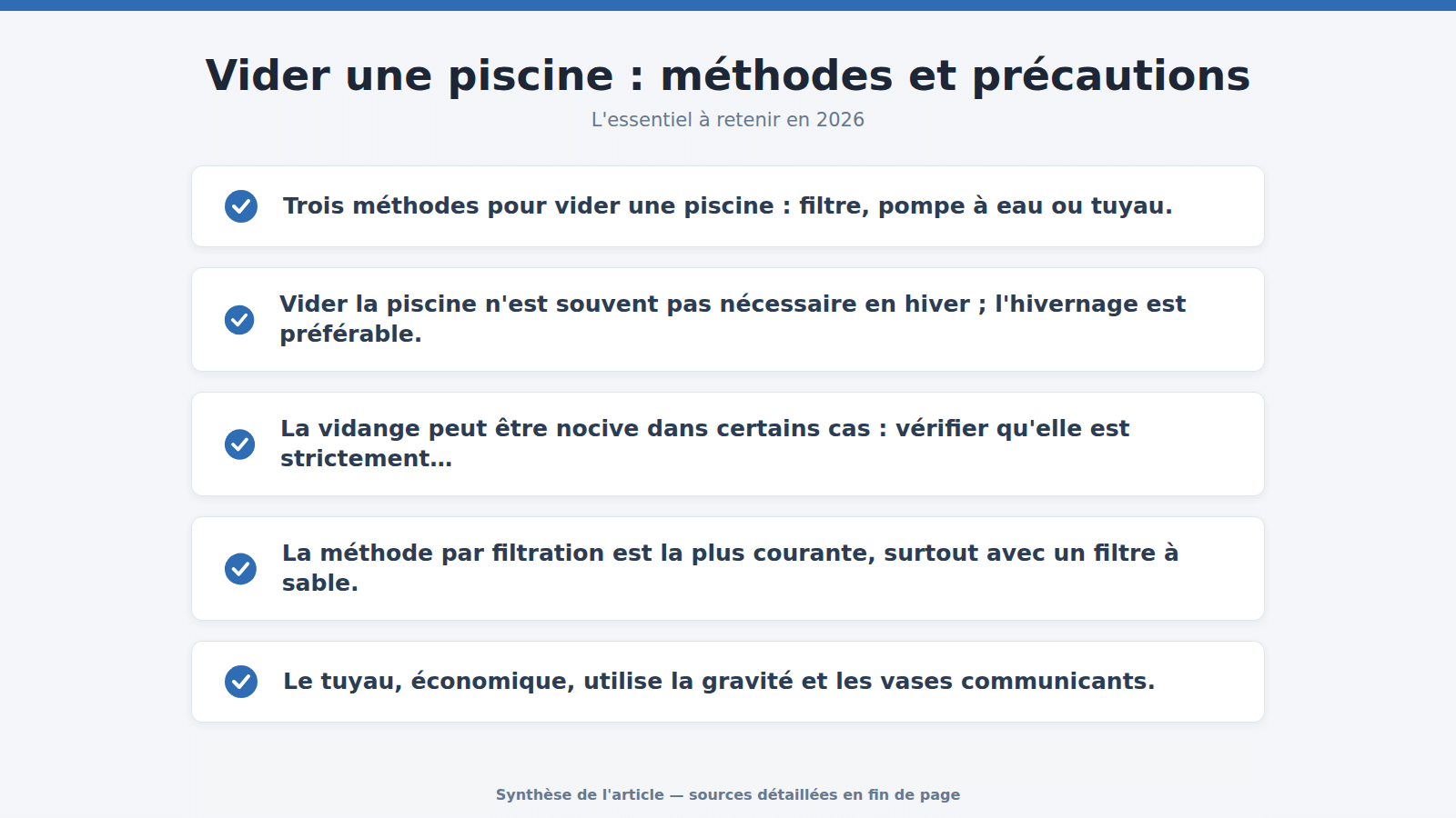 Vider une piscine : méthodes et précautions : l'essentiel à retenir (2026)