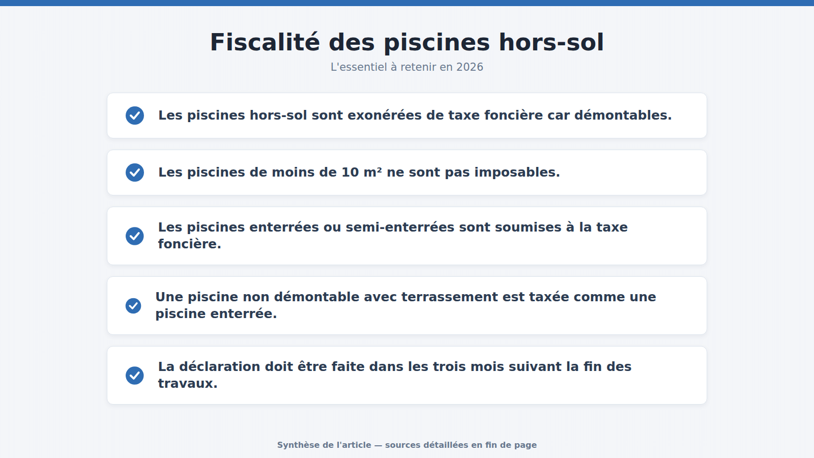 Fiscalité des piscines hors-sol : l'essentiel à retenir (2026)