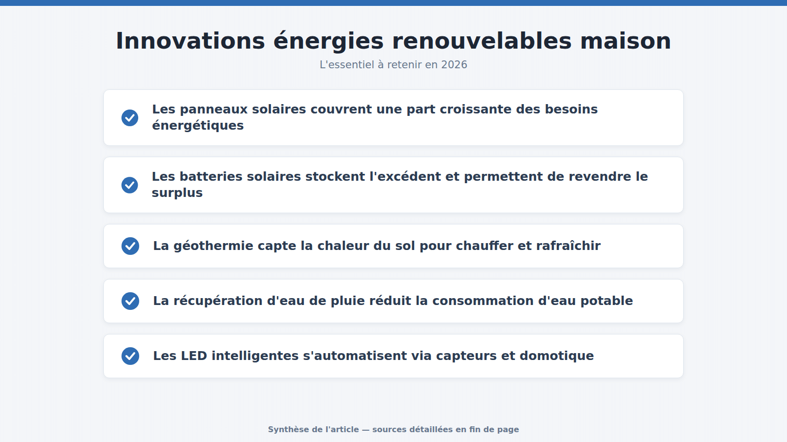 Innovations énergies renouvelables maison : l'essentiel à retenir (2026)