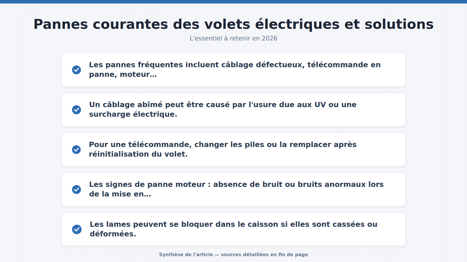 Pannes courantes des volets électriques et solutions : l'essentiel à retenir (2026)