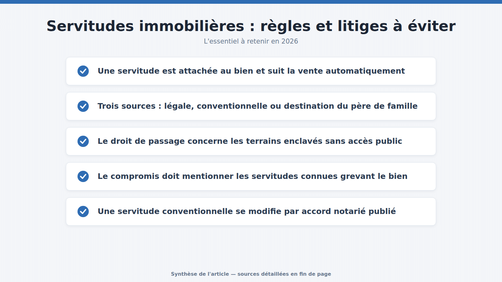 Servitudes immobilières : règles et litiges à éviter : l'essentiel à retenir (2026)