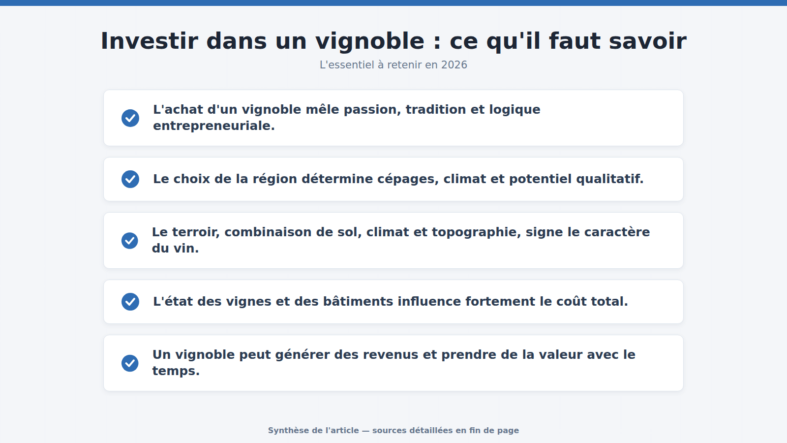 Investir dans un vignoble : ce qu'il faut savoir : l'essentiel à retenir (2026)
