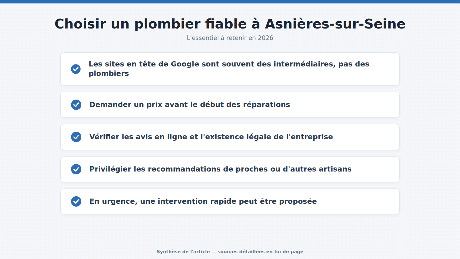 Choisir un plombier fiable à Asnières-sur-Seine : l'essentiel à retenir (2026)