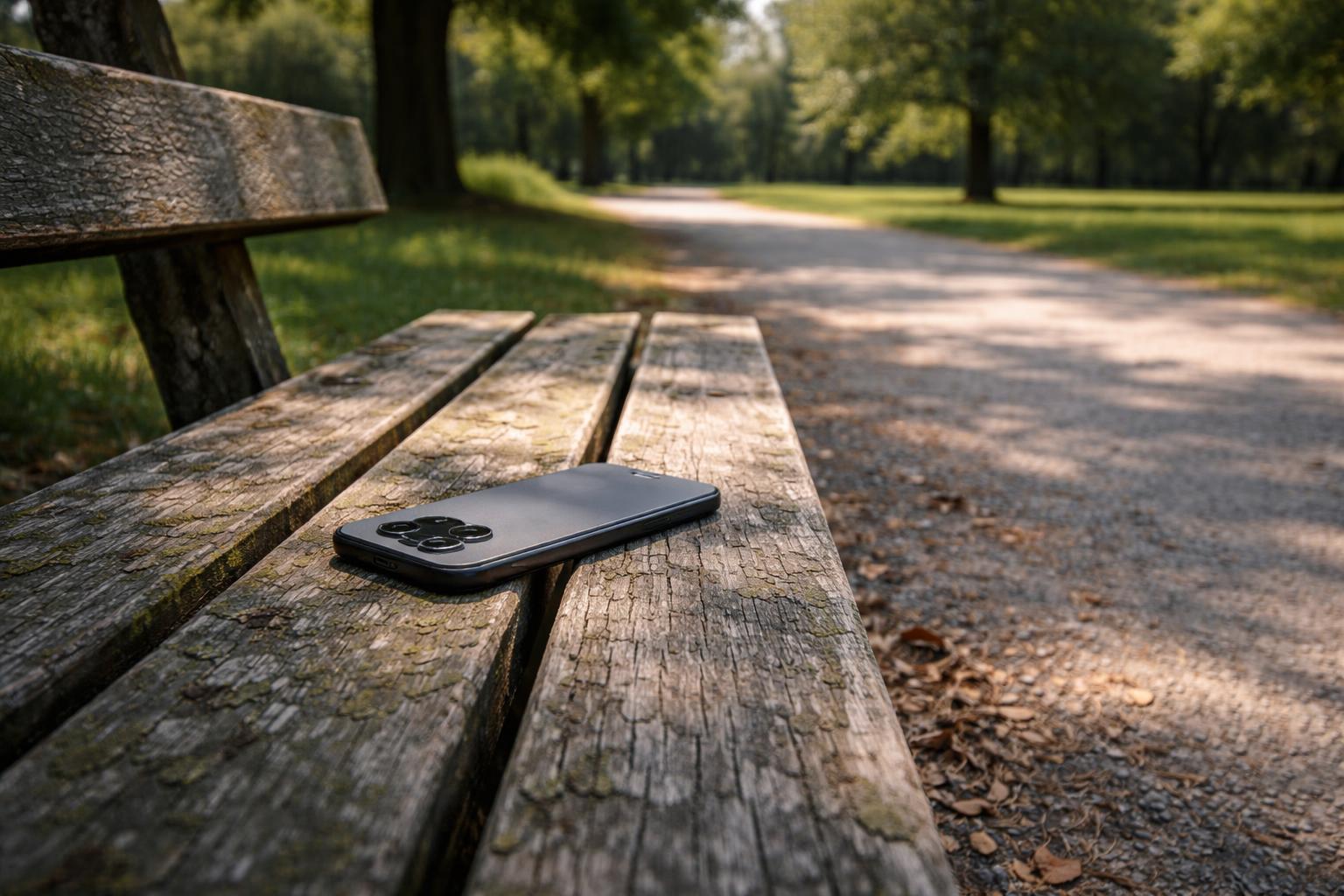 Main tenant un smartphone en plein air dans un parc