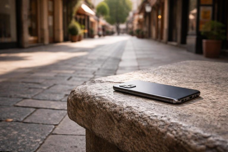Où est la boussole sur Google Maps : comment l’afficher en 2026 Personne consultant son smartphone en marchant en ville